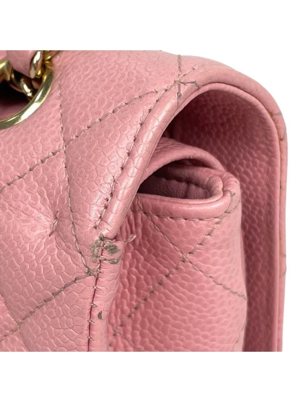 Chanel Quilted Double Flap Chain Shoulder Bag CC Logo Caviar Leather Pink